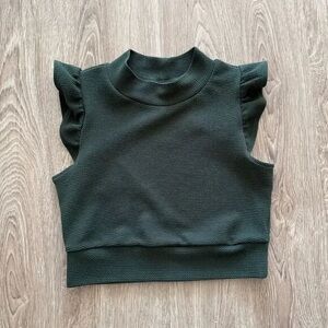 Dark Green Ruffle Sleeve Tee